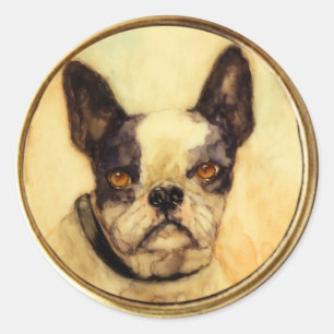 STICKER ROND PORTRAITS DE CHIEN DE MINIATURE VICTORIENNE
