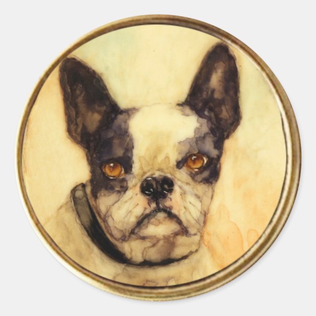 STICKER ROND PORTRAITS DE CHIEN DE MINIATURE VICTORIENNE (Devant)