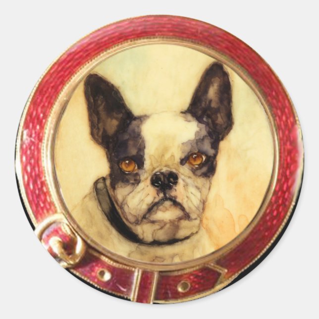 STICKER ROND PORTRAITS DE CHIEN DE MINIATURE VICTORIENNE (Devant)