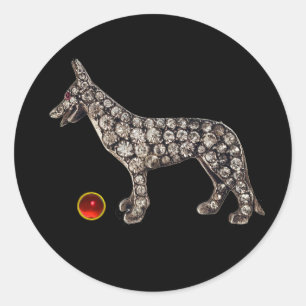 STICKER ROND PORTRAITS DE CHIEN DE MINIATURE VICTORIENNE ALLEMA