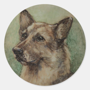 Sticker Rond PORTRAITS DE CHIEN DE MINIATURE VICTORIENNE Berger