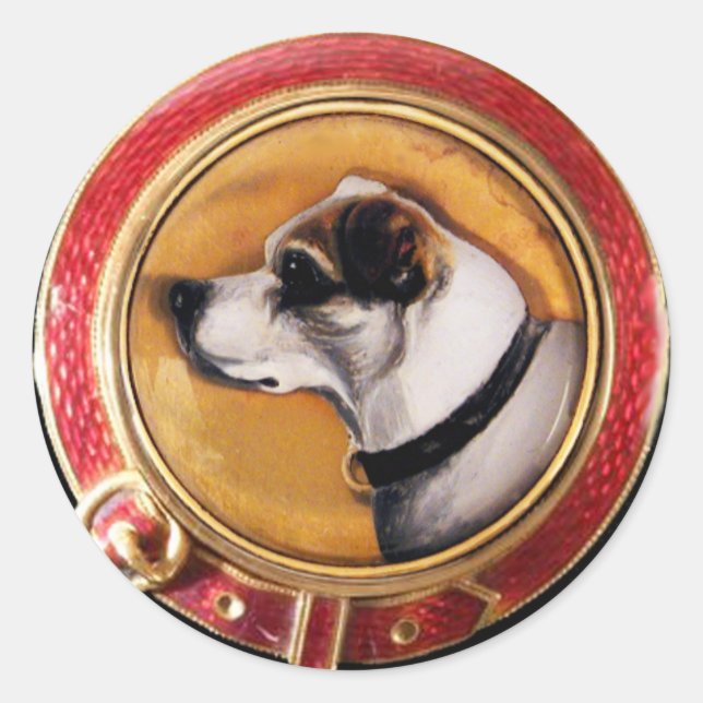 Sticker Rond PORTRAITS DE CHIEN VICTORIEN MINIATURE Fox Terrier (Devant)