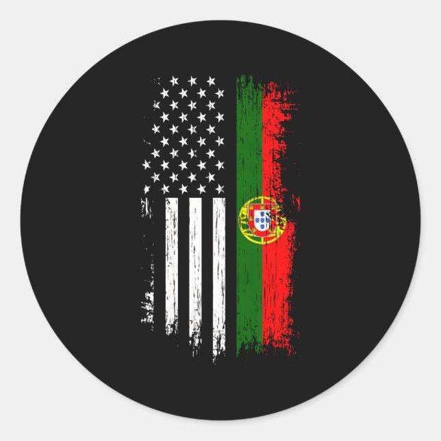 Sticker Rond Portugais Américain Flag Pride Portugal Usa Srt (Devant)