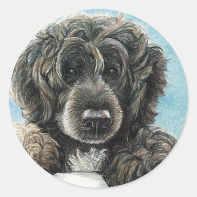 Sticker Rond Portugais Water Dog Art Stickert (Devant)