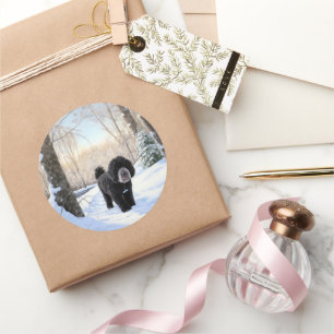 Sticker Rond Portugais Water Dog Laisser neiger Noël