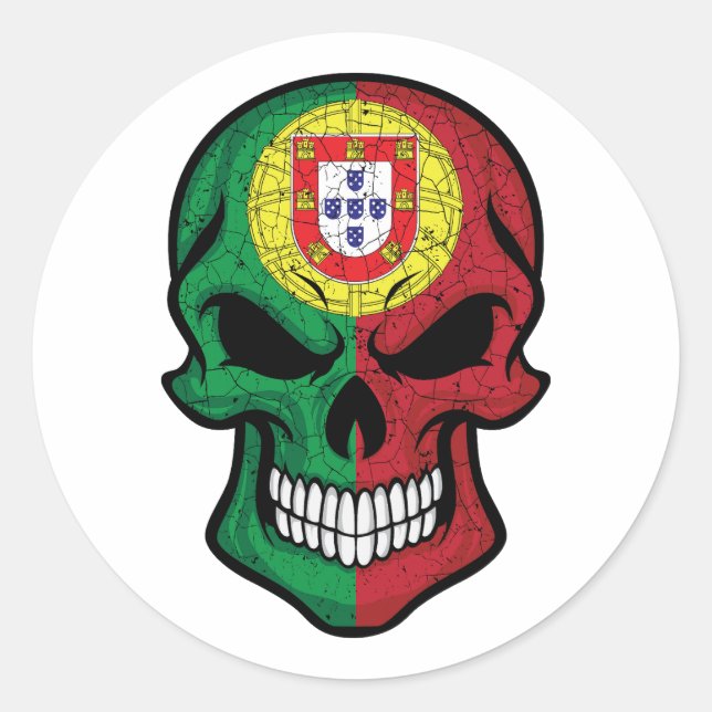 Sticker Rond Portugal Drapeau du crâne souriant (Devant)