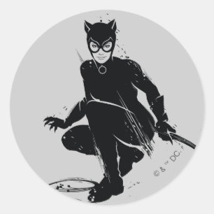 Sticker Rond Pose à pinceau en encre Catwoman