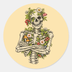 Sticker Rond Pose de pouvoir du squelette botanique – La force 
