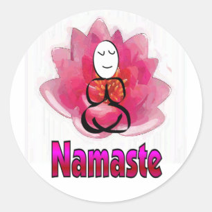 Sticker Rond Pose de Yoga avec Fleur Lotus "Namaste"