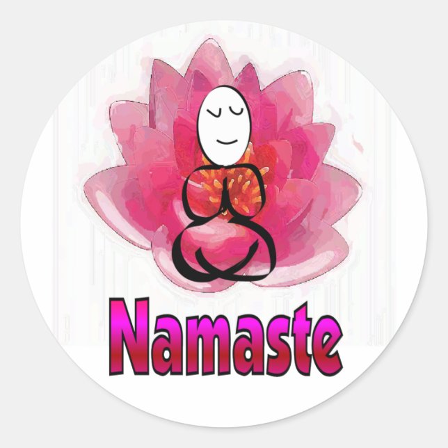 Sticker Rond Pose de Yoga avec Fleur Lotus "Namaste" (Devant)