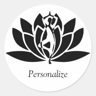 Sticker Rond Pose de Yoga Fleur Lotus Abstraite Personnaliser