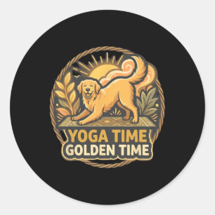 Sticker Rond Pose de yoga Golden Retriever Yoga
