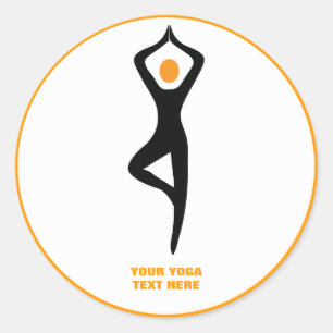Sticker Rond Pose de yoga noir, orange personnalisé