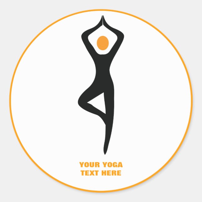 Sticker Rond Pose de yoga noir, orange personnalisé (Devant)