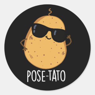 Sticker Rond Pose tato drôle Pun de pommes de terre Dark BG