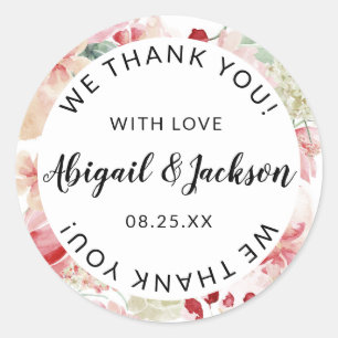 Sticker Rond Poser Merci Mariage aquarelle avec amour Favoriser