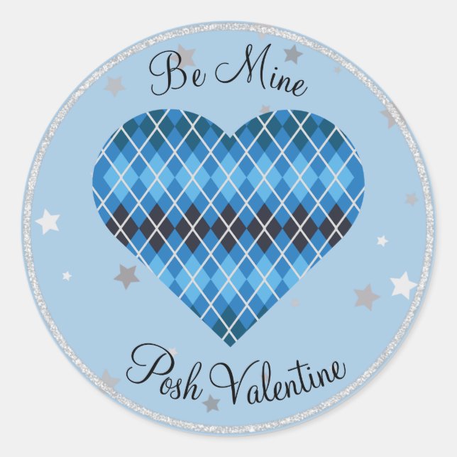 Sticker Rond Posh Jacquard Bleu Étincelle Grand Coeur (Devant)