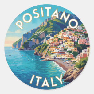 Sticker Rond Positano Italie Scène de voyage méditerranéen 🍋