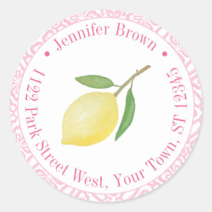 Sticker Rond Positano Lemon Rose Et Blanc Adresse De Retour