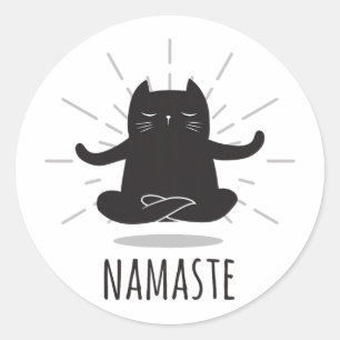Sticker Rond Positions de yoga Namaste de chat drôle Symbole de