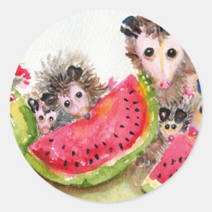 Sticker Rond Possum Family Picnic