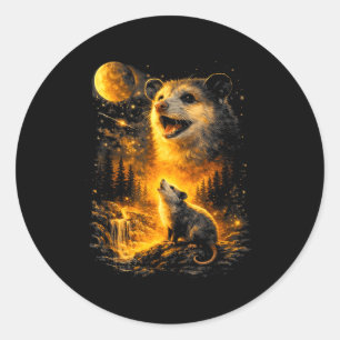Sticker Rond Possum hurle à la lune mème vintage 90 drôle