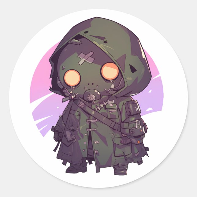 Sticker Rond Post Apocalyptic Wanderer dans le style anime (Devant)