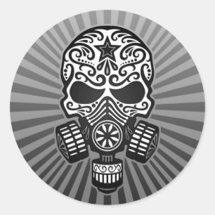 Sticker Rond Post Apocalyptique crâne de sucre, gris