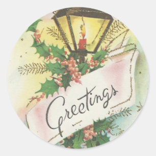 Sticker Rond Poste Vintage Lampe de Noël