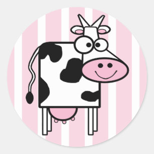 Sticker Rond Poster de animal de fille de vache souriante