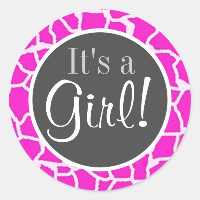 Sticker Rond Poster de animal de girafe magenta chaud (Devant)