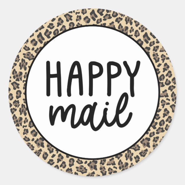 Sticker Rond Poster de animal Leopard Happy Mail (Devant)