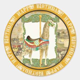 Sticker Rond Poster de cirque vintage, Baby shower de girafe