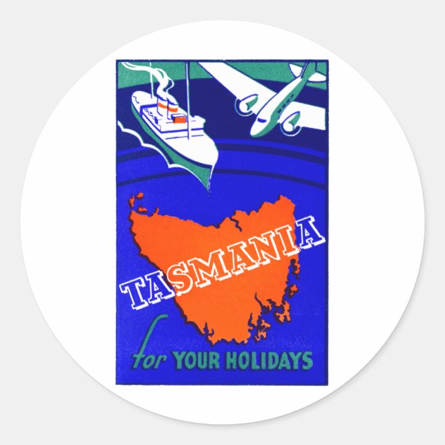 Sticker Rond Poster de voyage Tasmanie 1930 (Devant)