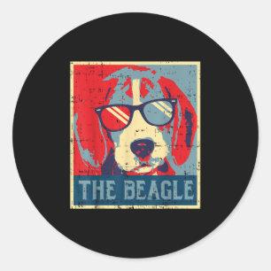 Sticker Rond Poster du Beagle Obama Animal Vintage Hound D