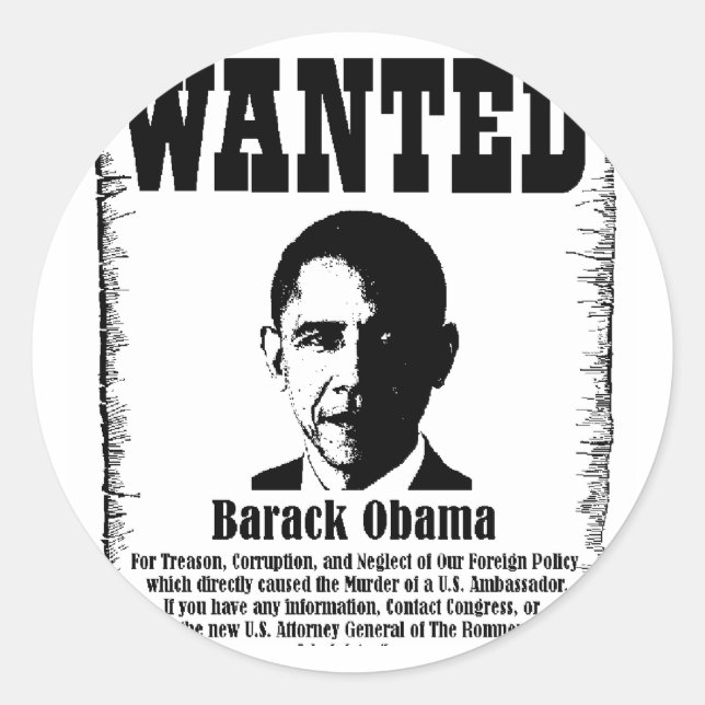 Sticker Rond Poster Recherché de Barack Obama (Devant)