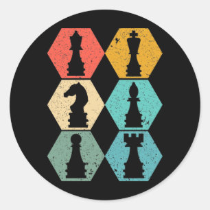 Sticker Rond Poster Retro Vintage Chess Pièces Sunset