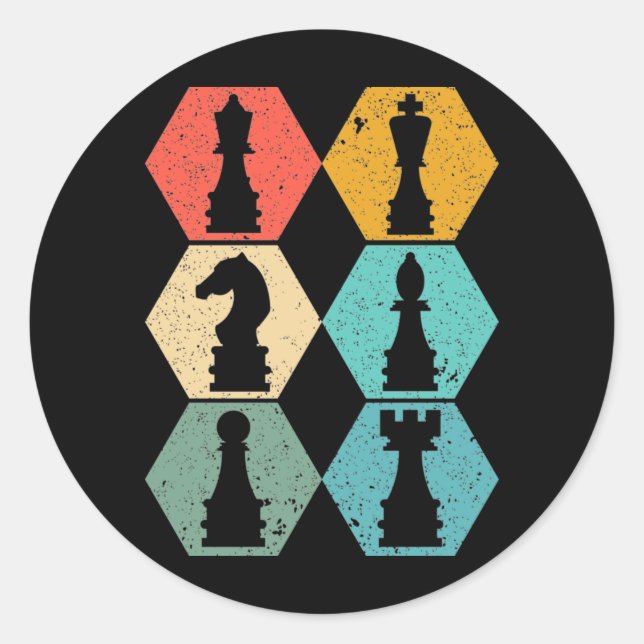 Sticker Rond Poster Retro Vintage Chess Pièces Sunset (Devant)