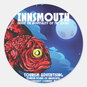 Sticker Rond Poster Vintage voyage Innsmouth Lovecraft