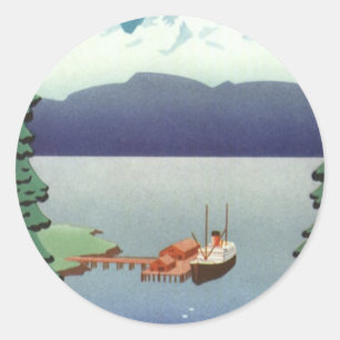 Sticker Rond Poster Vintage voyage, Paysage Pittoresque de l'Al