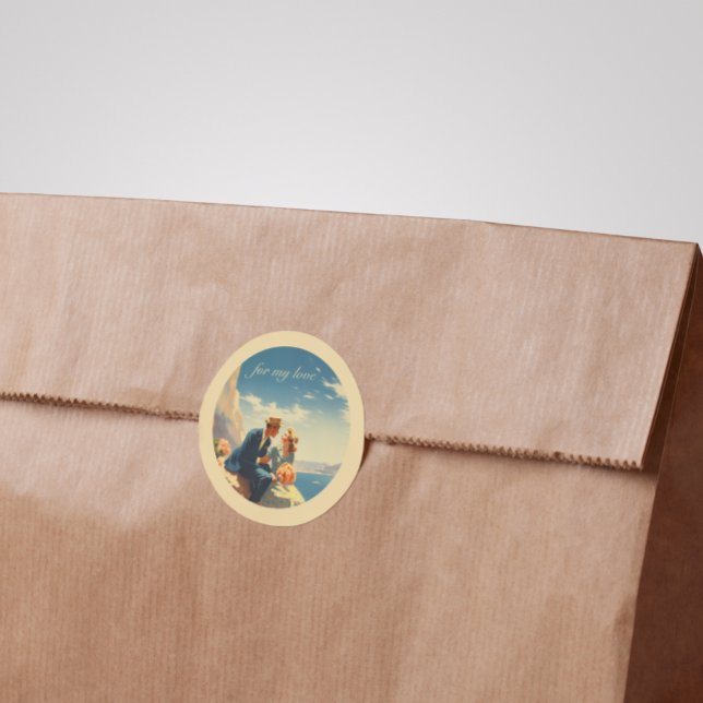 Sticker Rond Poster Vintage voyage, Valentine personnalisable (Créateur téléchargé)