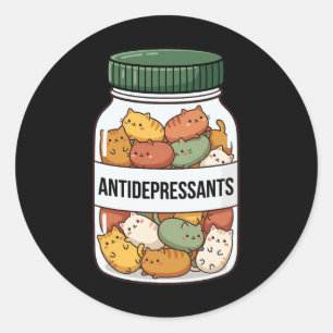 Sticker Rond Pot à antidépresseurs pour chat drôle, jarre migno