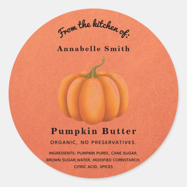 Sticker Rond Pot de citrouille épicée orange automne personnali (Devant)