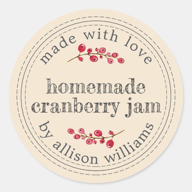 Sticker Rond Pot de confiture de cranberry fait maison pour Noë (Devant)