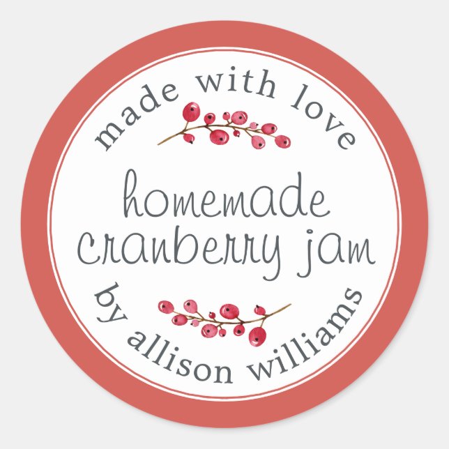 Sticker Rond Pot de confiture de cranberry fait maison pour Noë (Devant)