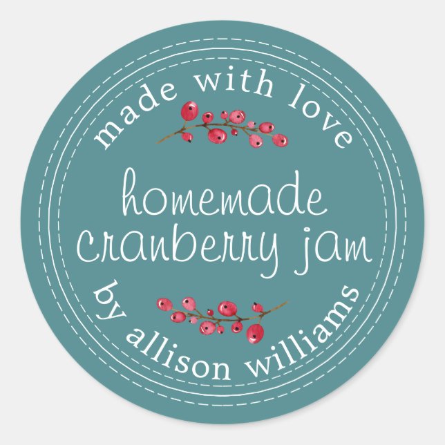 Sticker Rond Pot de confiture de cranberry fait maison pour Noë (Devant)