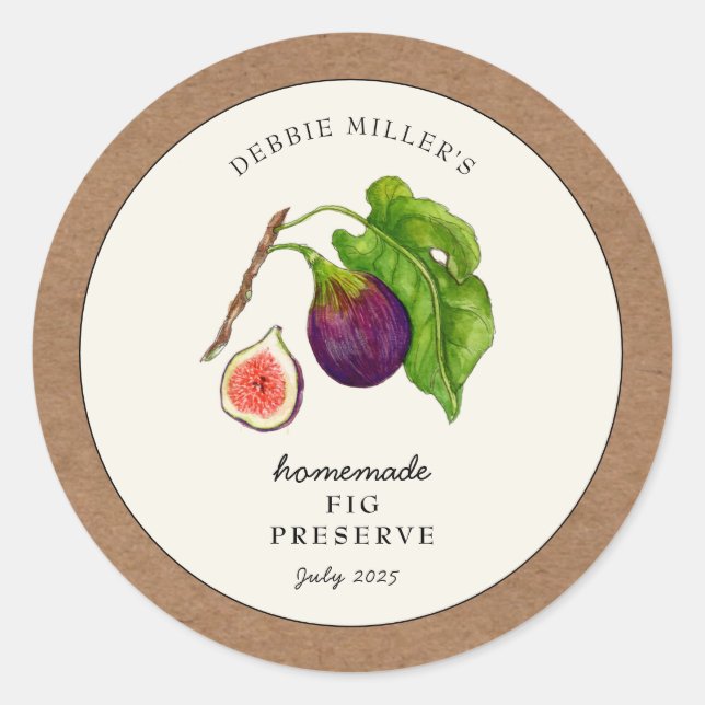 Sticker Rond Pot de confiture de figue avec bordure en papier k (Devant)