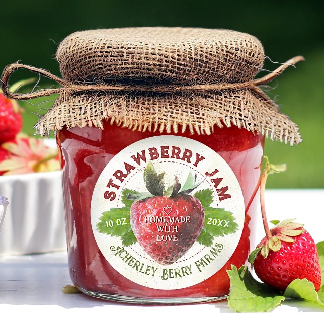 Sticker Rond Pot de Confiture de Fraises Personnalisé (Créateur téléchargé)