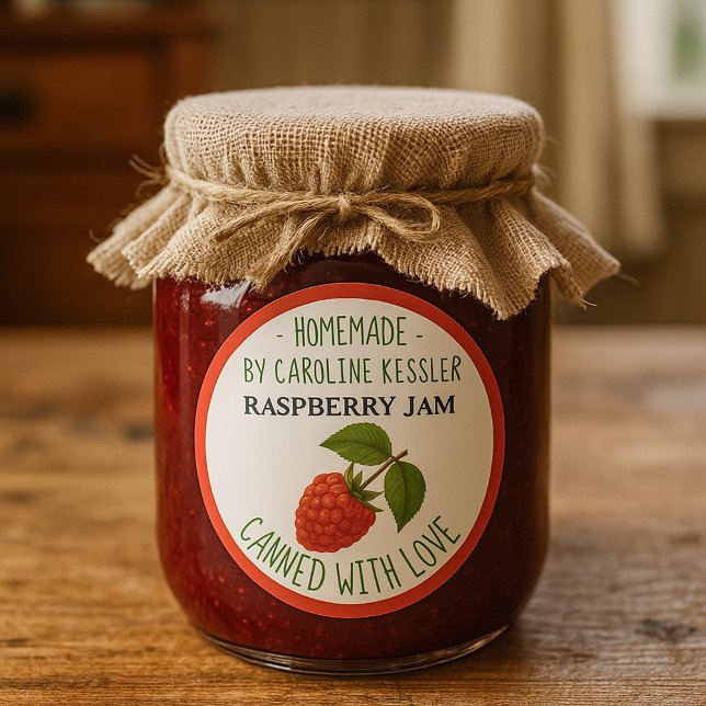 Sticker Rond Pot de confiture de framboise de ferme personnalis (Créateur téléchargé)