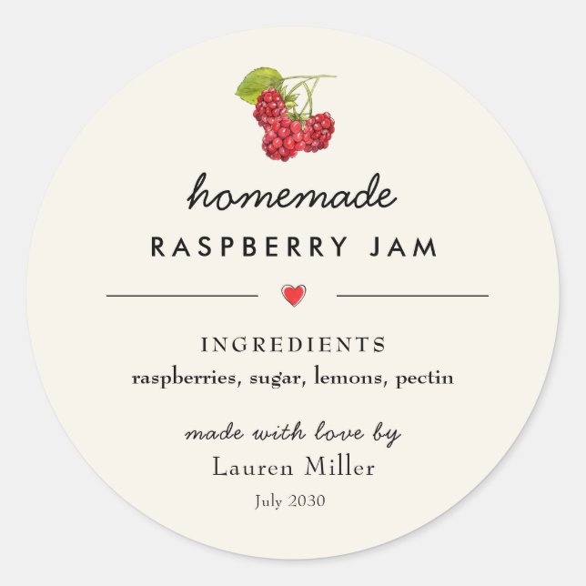 Sticker Rond Pot de confiture de framboise fait maison moderne (Devant)